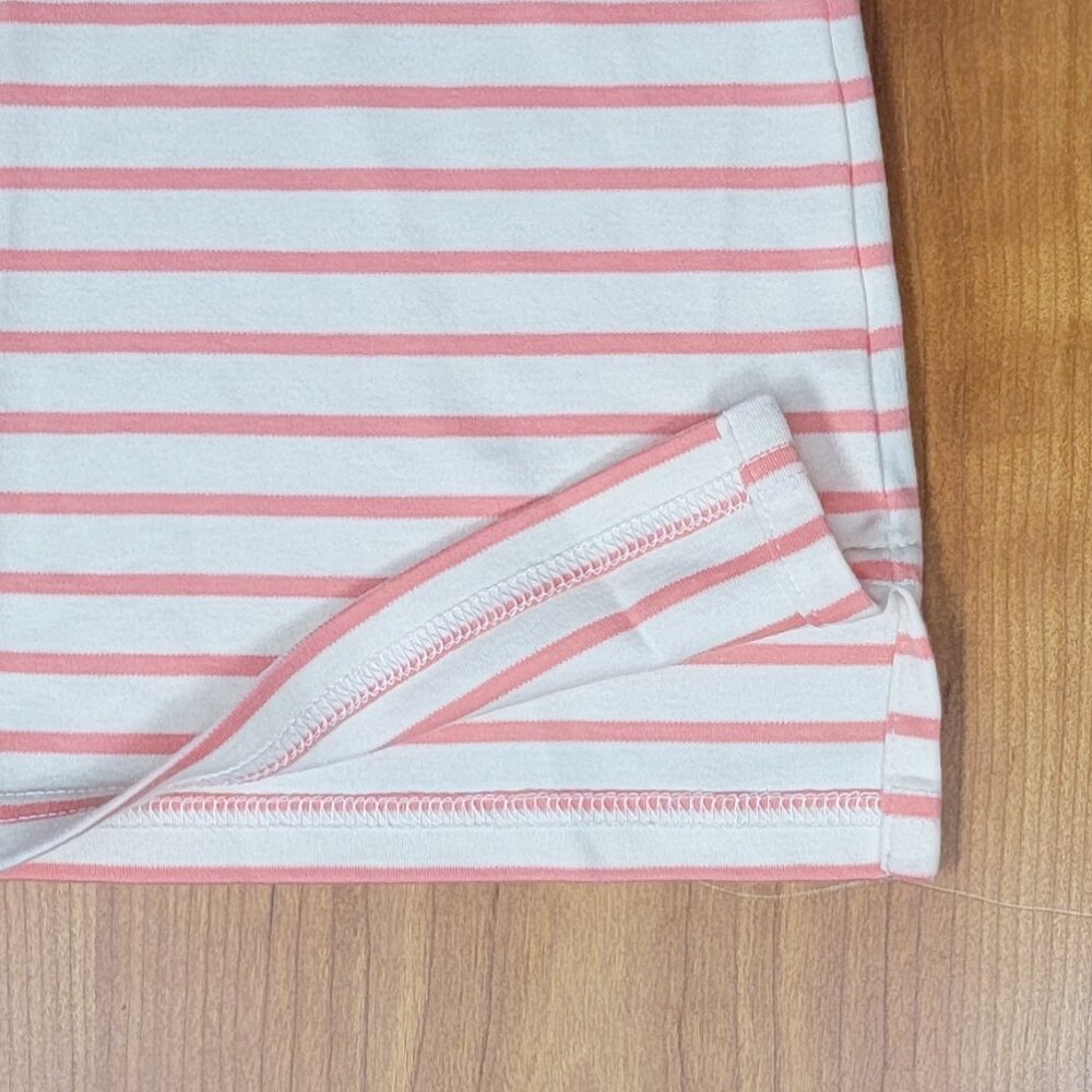 L.L. Bean Supima Cotton Peach White Striped Long Sleeve Square Neck Top - L - Picture 7 of 8